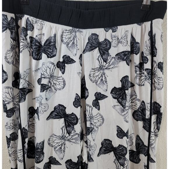 Cacique Black White Butterfly Print PJ Bottoms 14 16 Lightweight Soft Stretch - Picture 2 of 4